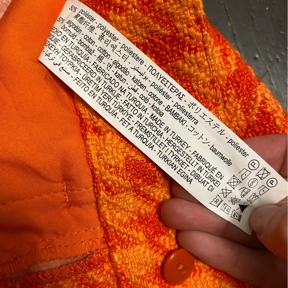 NWT Zara Tweed Houndstooth Textured Orange High Waist Short Pocket Weave Blogger - Picture 14 of 14